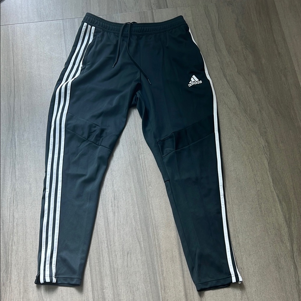 Adidas Black and White Sweatpants with Signature Stripes